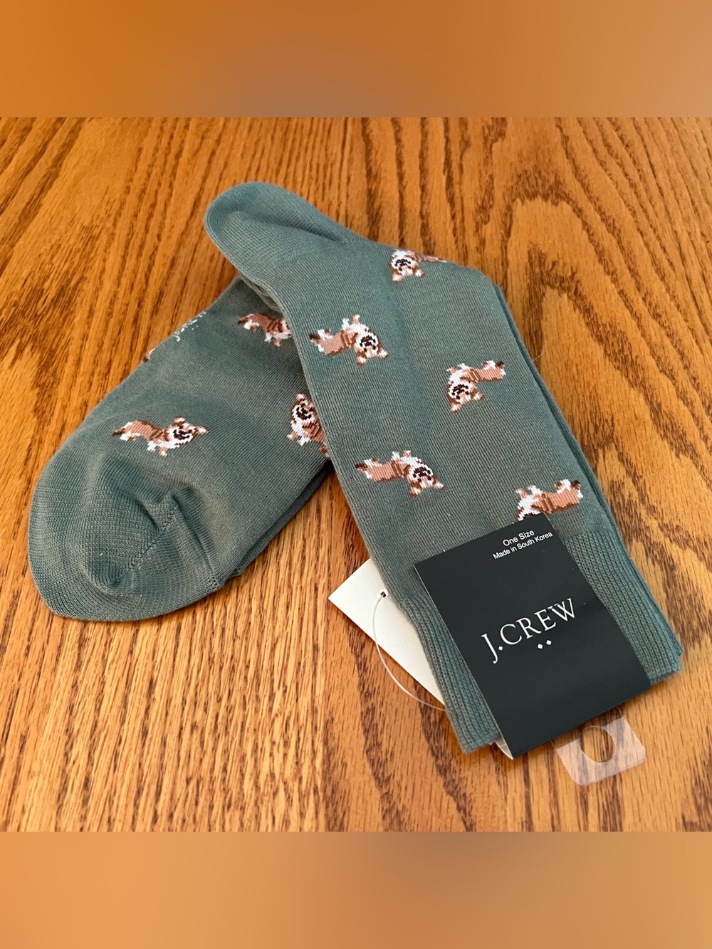 J. Crew Men's Teal Socks with Corgi Motif